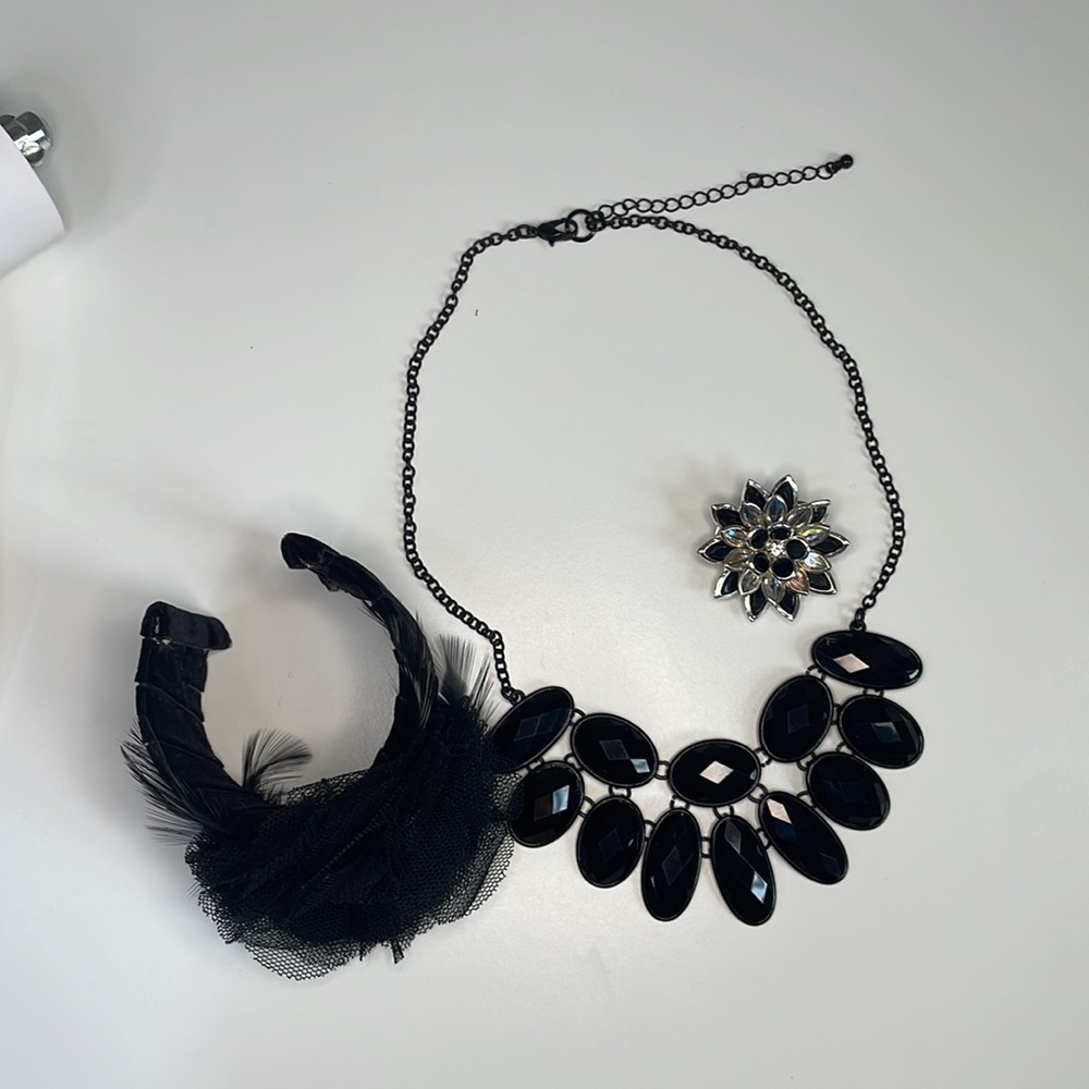 Black Necklace, cuff and broach- beautiful set! Whimsygoth, goth, Y2K, fairycore